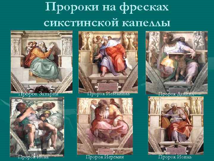  Пророки на фресках сикстинской капеллы Пророк Захария Пророк Иезекииль Пророк Даниил Пророк Иона