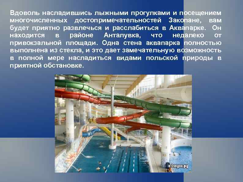 Вдоволь насладившись лыжными прогулками и посещением многочисленных достопримечательностей Закопане, вам будет приятно развлечься и