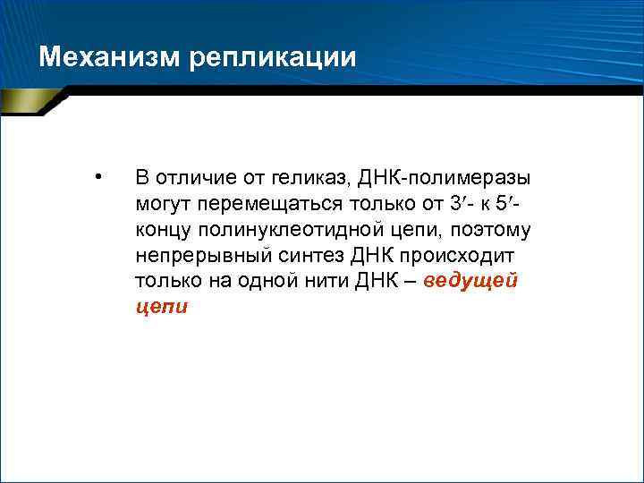 Механизм репликации • В отличие от геликаз, ДНК-полимеразы могут перемещаться только от 3 -