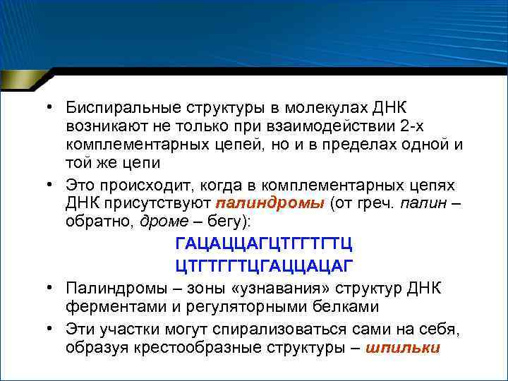  • Биспиральные структуры в молекулах ДНК возникают не только при взаимодействии 2 -х