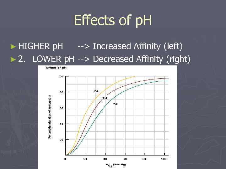 Effects of p. H ► HIGHER p. H --> Increased Affinity (left) ► 2.