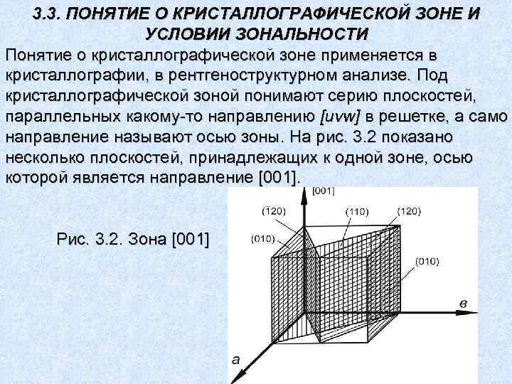 3. 3. ПОНЯТИЕ О КРИСТАЛЛОГРАФИЧЕСКОЙ ЗОНЕ И УСЛОВИИ ЗОНАЛЬНОСТИ Понятие о кристаллографической зоне применяется