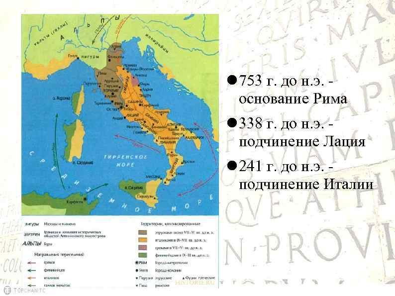   Завоевание Италии Римом   338 г. до н. э. - подчинение