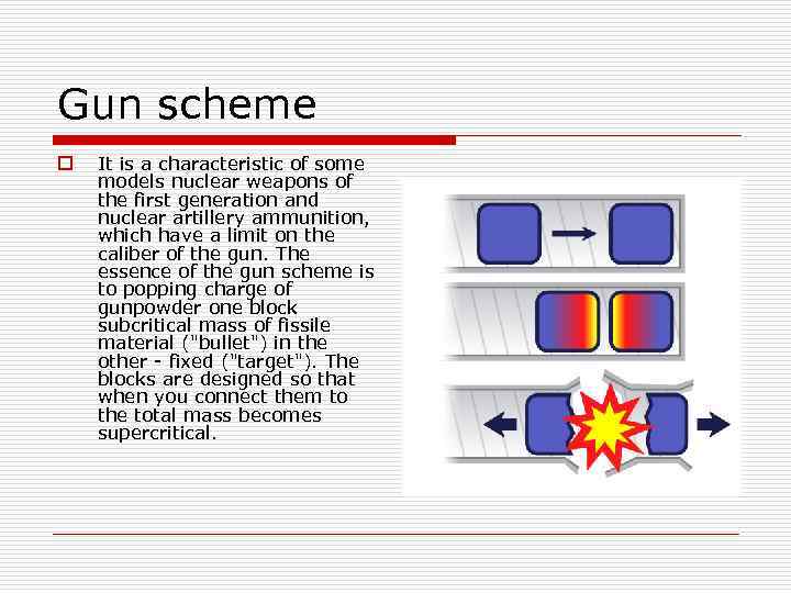 Gun scheme o It is a characteristic of some models nuclear weapons of the