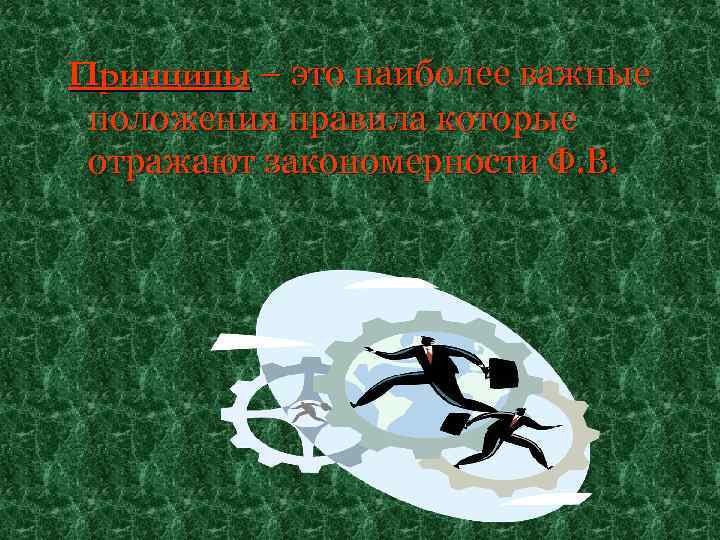 Принципы – это наиболее важные положения правила которые отражают закономерности Ф. В. 