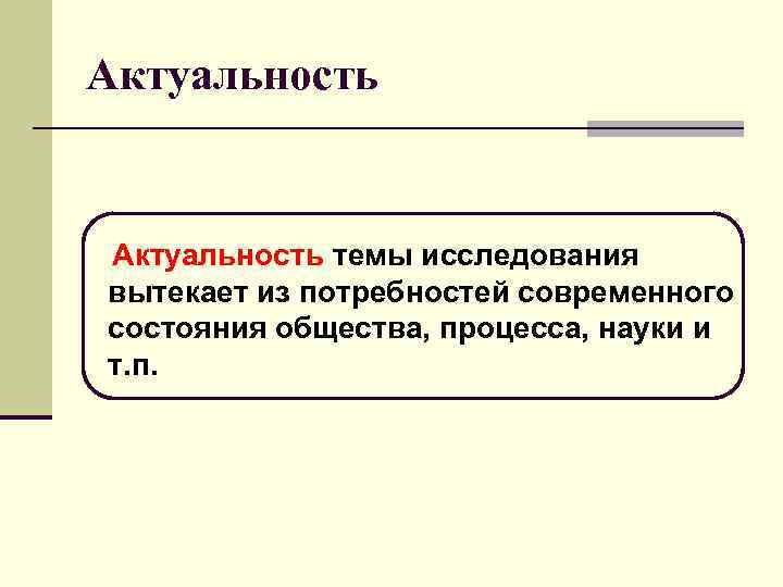 Актуальность темы исследования вытекает из потребностей современного состояния общества, процесса, науки и т. п.