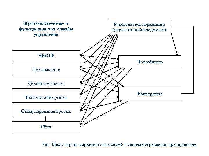 Производственные и функциональные службы управления Руководитель маркетинга (управляющий продуктом) НИОКР Потребитель Производство Дизайн и