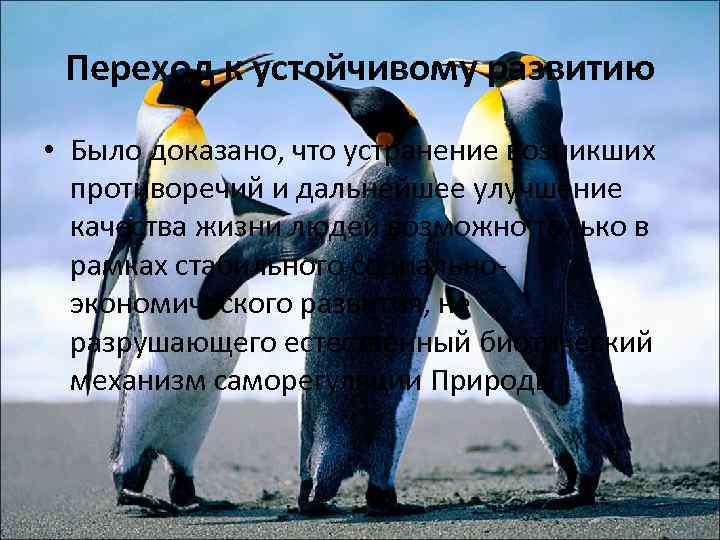 Переход к устойчивому развитию • Было доказано, что устранение возникших противоречий и дальнейшее улучшение