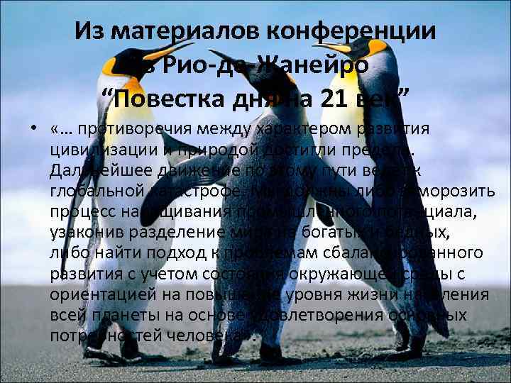 Из материалов конференции в Рио-де-Жанейро “Повестка дня на 21 век” • «… противоречия между