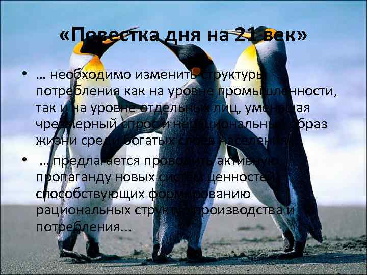 «Повестка дня на 21 век» • … необходимо изменить структуры потребления как на