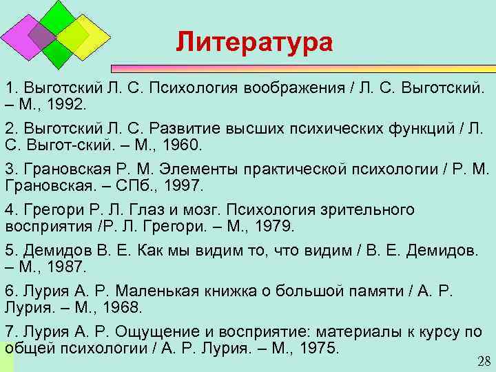 Литература 1. Выготский Л. С. Психология воображения / Л. С. Выготский. – М. ,