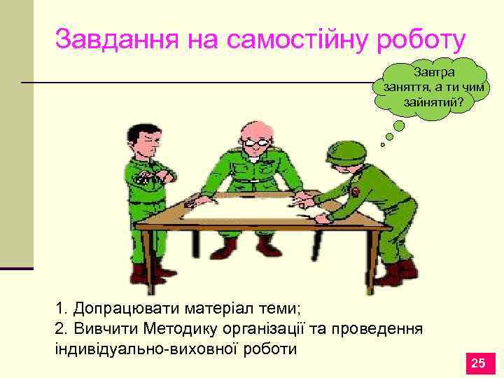 Завдання на самостійну роботу Завтра заняття, а ти чим зайнятий? 1. Допрацювати матеріал теми;