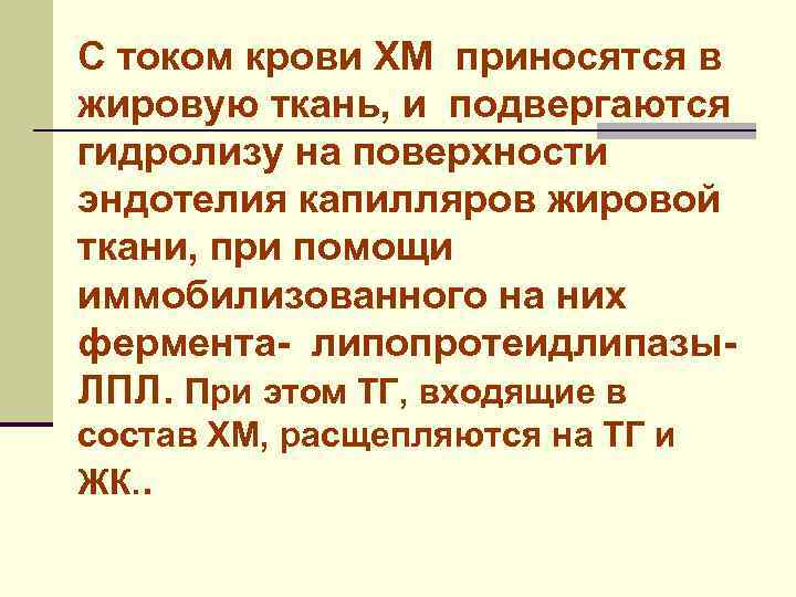 С током крови ХМ приносятся в жировую ткань, и подвергаются гидролизу на поверхности эндотелия