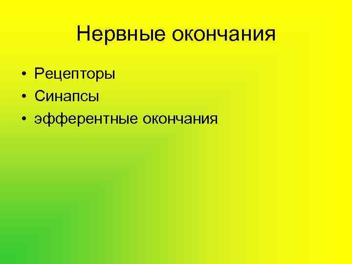  Нервные окончания • Рецепторы • Синапсы • эфферентные окончания 