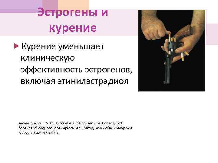 Эстрогены и курение Курение уменьшает клиническую эффективность эстрогенов, включая этинилэстрадиол Jensen J, et al