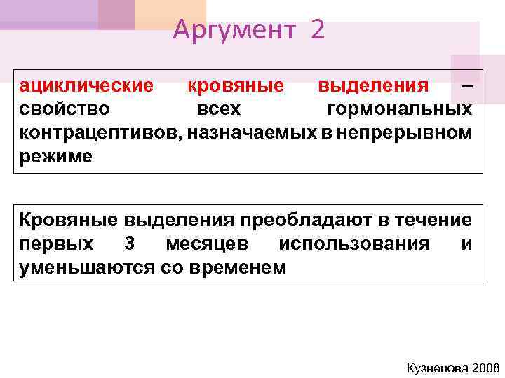 Аргумент 2 ациклические кровяные выделения – свойство всех гормональных контрацептивов, назначаемых в непрерывном режиме