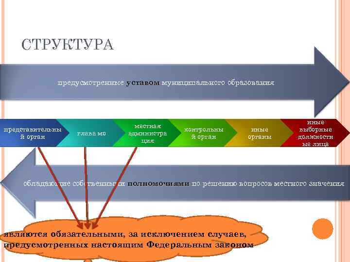 СТРУКТУРА предусмотренные уставом муниципального образования представительны й орган глава мо местная администра ция контрольны