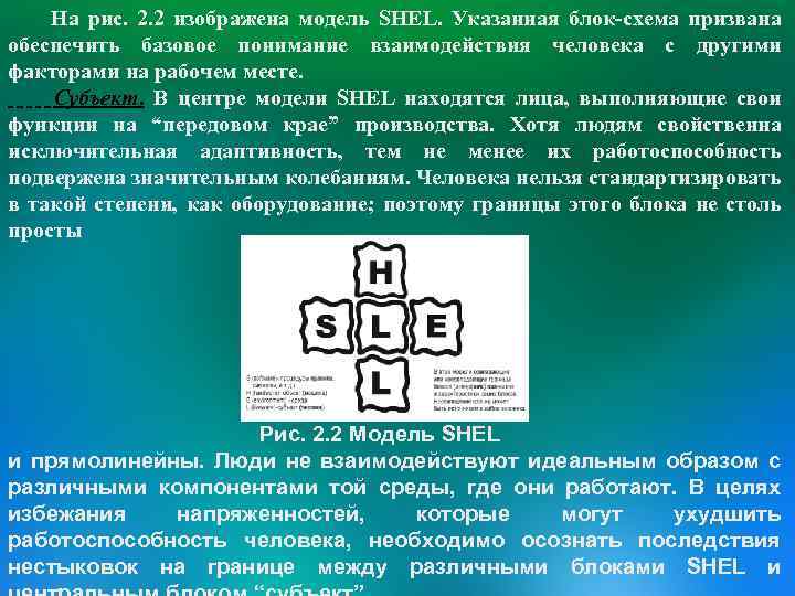 На рис. 2. 2 изображена модель SHEL. Указанная блок-схема призвана обеспечить базовое понимание взаимодействия