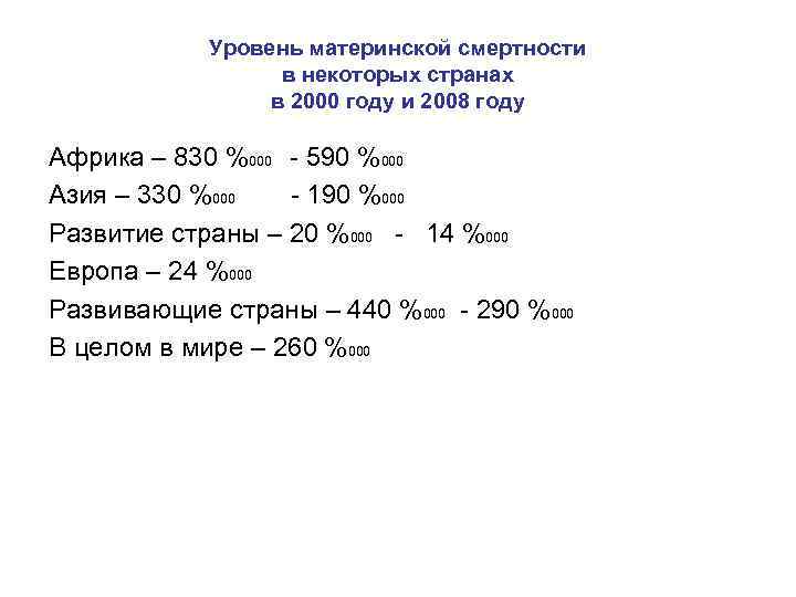 Уровень материнской смертности в некоторых странах в 2000 году и 2008 году Африка –