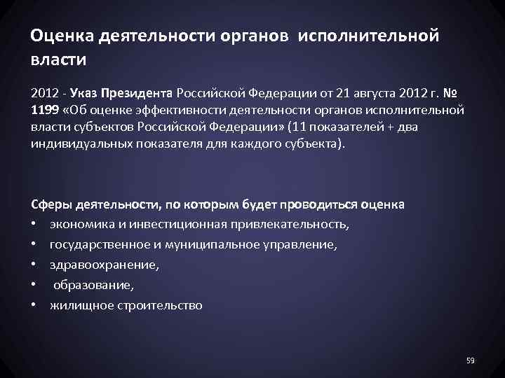 Оценка деятельности органов исполнительной власти 2012 - Указ Президента Российской Федерации от 21 августа