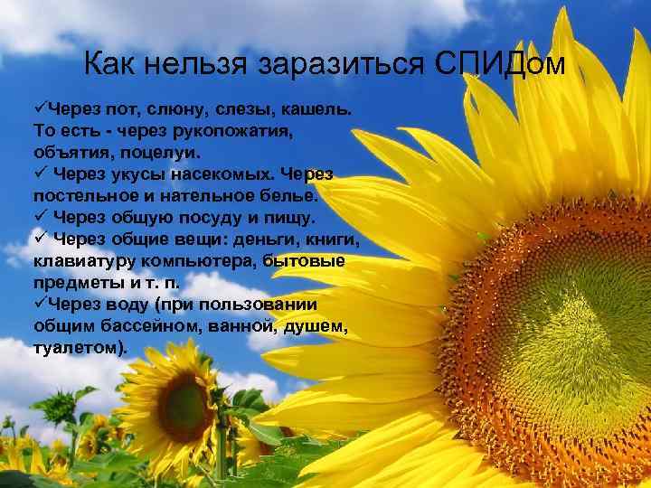 Как нельзя заразиться СПИДом üЧерез пот, слюну, слезы, кашель. То есть - через рукопожатия,