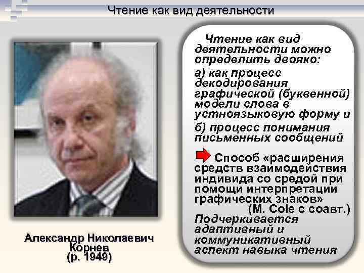 Чтение как вид деятельности можно определить двояко: а) как процесс декодирования графической (буквенной) модели
