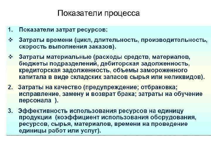 Показатели процесса 