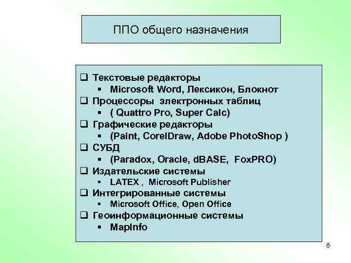 ППО общего назначения q Текстовые редакторы § Microsoft Word, Лексикон, Блокнот q Процессоры электронных