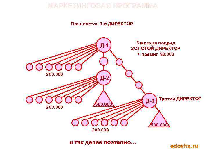 МАРКЕТИНГОВАЯ ПРОГРАММА Появляется 3 -й ДИРЕКТОР Д-1 200. 000 3 месяца подряд ЗОЛОТОЙ ДИРЕКТОР