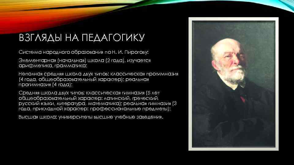 ВЗГЛЯДЫ НА ПЕДАГОГИКУ Система народного образования по Н. И. Пирогову: Элементарная (начальная) школа (2