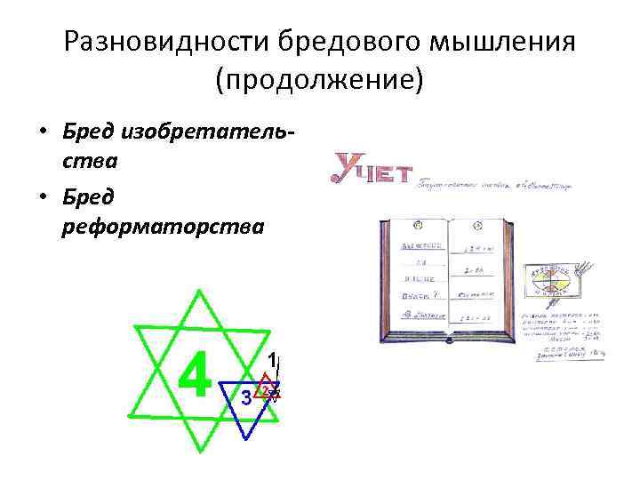 Разновидности бредового мышления (продолжение) • Бред изобретательства • Бред реформаторства 