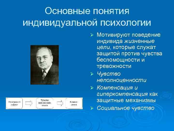Основные понятия индивидуальной психологии Ø Ø Мотивируют поведение индивида жизненные цели, которые служат защитой