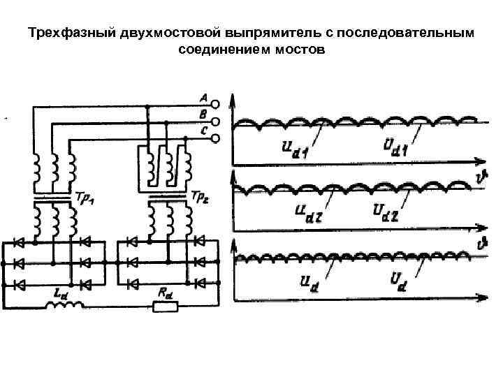 Трехфазный двухмостовой выпрямитель с последовательным соединением мостов 