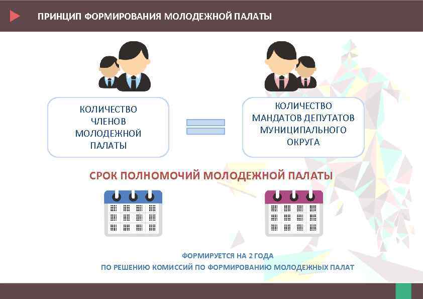 ПРИНЦИП ФОРМИРОВАНИЯ МОЛОДЕЖНОЙ ПАЛАТЫ КОЛИЧЕСТВО ЧЛЕНОВ МОЛОДЕЖНОЙ ПАЛАТЫ КОЛИЧЕСТВО МАНДАТОВ ДЕПУТАТОВ МУНИЦИПАЛЬНОГО ОКРУГА СРОК