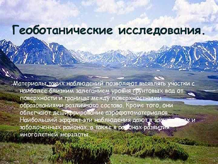 Геоботанические исследования. Материалы таких наблюдений позволяют выявлять участки с наиболее близким залеганием уровня грунтовых