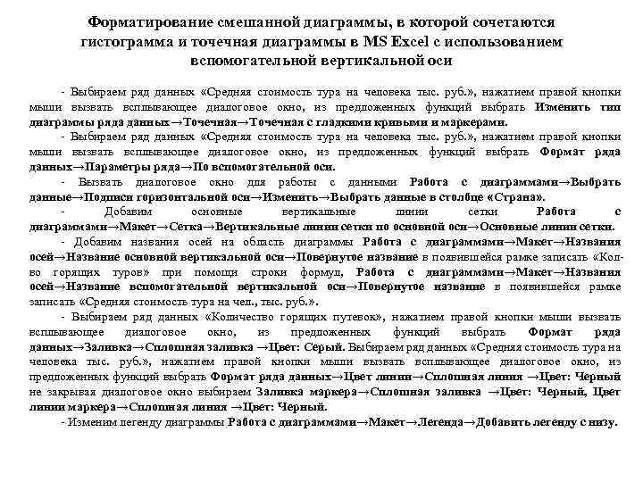 Форматирование смешанной диаграммы, в которой сочетаются гистограмма и точечная диаграммы в MS Excel с