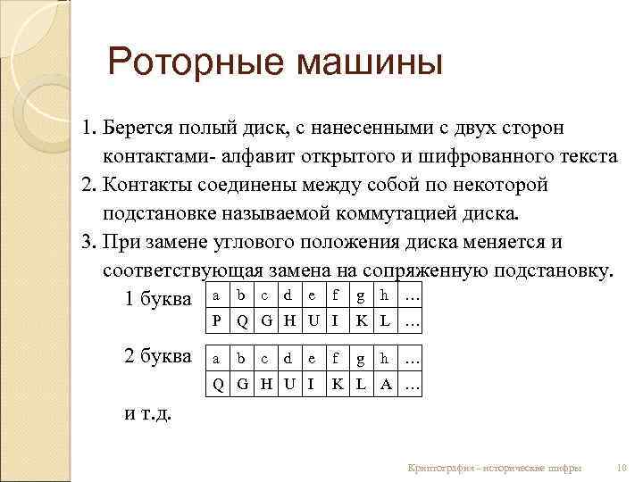 Роторные машины 1. Берется полый диск, с нанесенными с двух сторон контактами- алфавит открытого