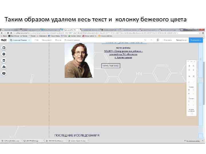 Таким образом удаляем весь текст и колонку бежевого цвета 