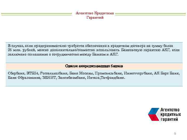 Агентство Кредитных Гарантий В случае, если предпринимателю требуется обеспечение в кредитном договоре на сумму