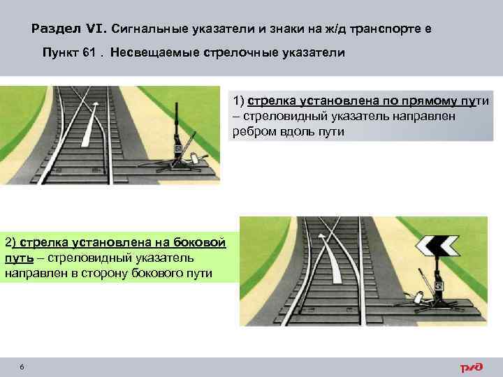 Раздел VI. Сигнальные указатели и знаки на ж/д транспорте е Пункт 61. Несвещаемые стрелочные