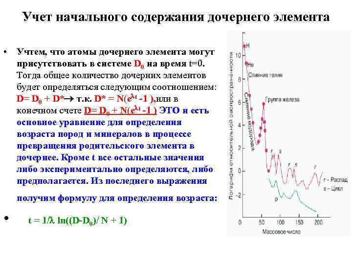 Учет начального содержания дочернего элемента • Учтем, что атомы дочернего элемента могут присутствовать в