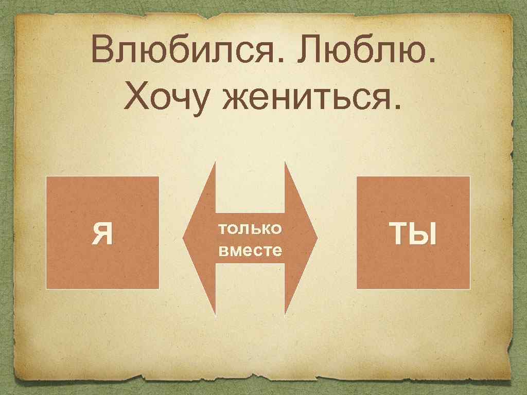 Влюбился. Люблю. Хочу жениться. Я только вместе ТЫ 