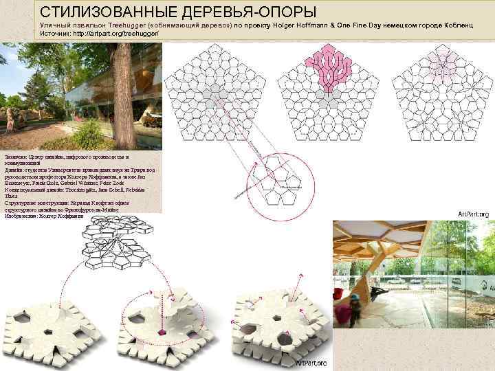 СТИЛИЗОВАННЫЕ ДЕРЕВЬЯ-ОПОРЫ Уличный павильон Treehugger ( «обнимающий дерево» ) по проекту Holger Hoffmann &