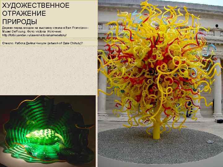 ХУДОЖЕСТВЕННОЕ ОТРАЖЕНИЕ ПРИРОДЫ Дерево перед входом на выставку стекла в San Francisco - Musei