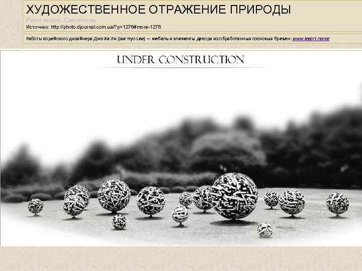 ХУДОЖЕСТВЕННОЕ ОТРАЖЕНИЕ ПРИРОДЫ Ритм полос. Светотень Источник: http: //photo. djournal. com. ua/? p=1276#more-1276 Работы