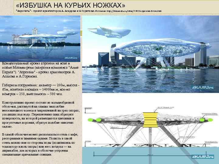  «ИЗБУШКА НА КУРЬИХ НОЖКАХ» "Аэротель" - проект архитекторов А. Асадова и А Горелова.