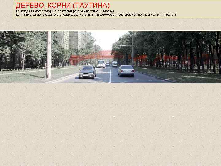 ДЕРЕВО. КОРНИ (ПАУТИНА) Пешеходный мост в Марфино. 52 квартал района «Марфино» г. Москвы Архитектурная