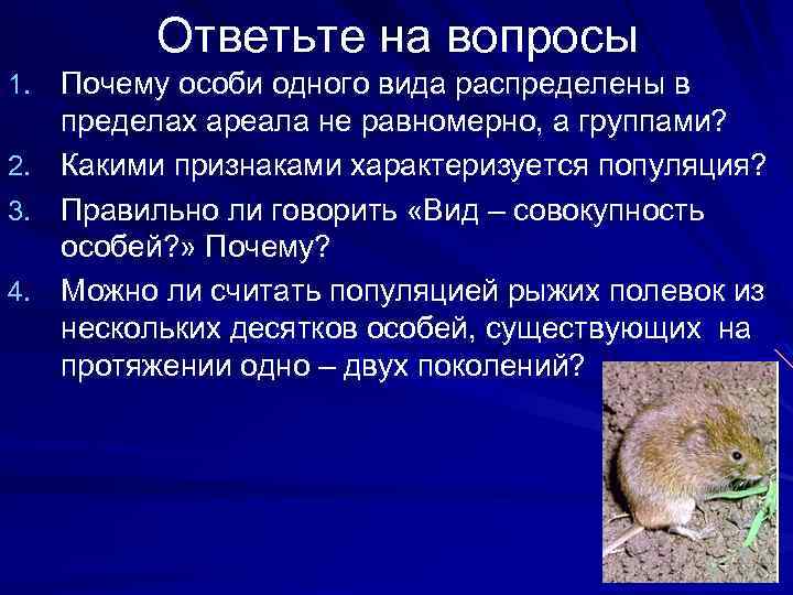 Особей слушать. Морфологический критерий полевка. Особи одного вида встречаются в пределах определенного. Почему особи одного вида похожи. Какую совокупность особей можно считать популяцией.