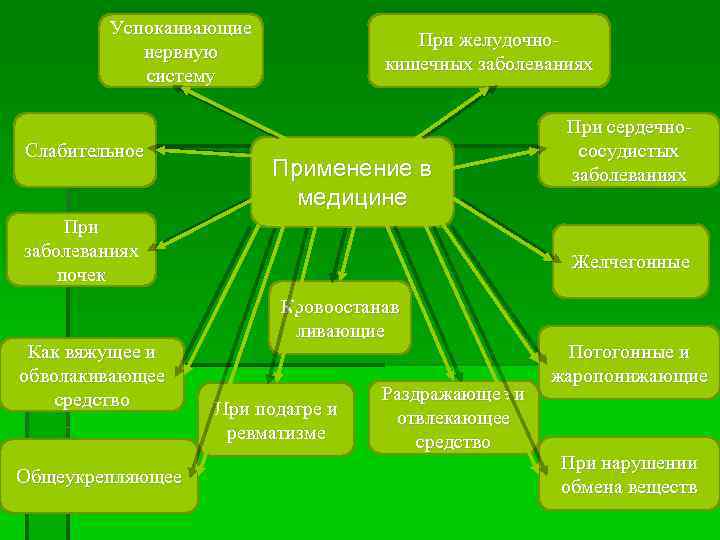 Успокаивающие нервную систему Слабительное При желудочнокишечных заболеваниях Применение в медицине При заболеваниях почек Как