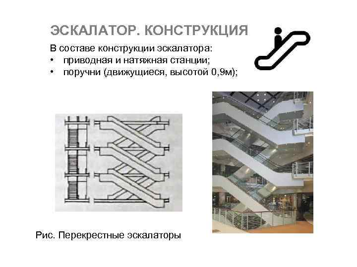 ЭСКАЛАТОР. КОНСТРУКЦИЯ В составе конструкции эскалатора: • приводная и натяжная станции; • поручни (движущиеся,